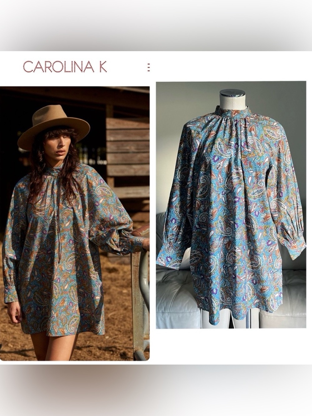 NEW Carolina K Irina Mini Dress XS 100% Organic Poplin Long Sleeve Boxy Boho
